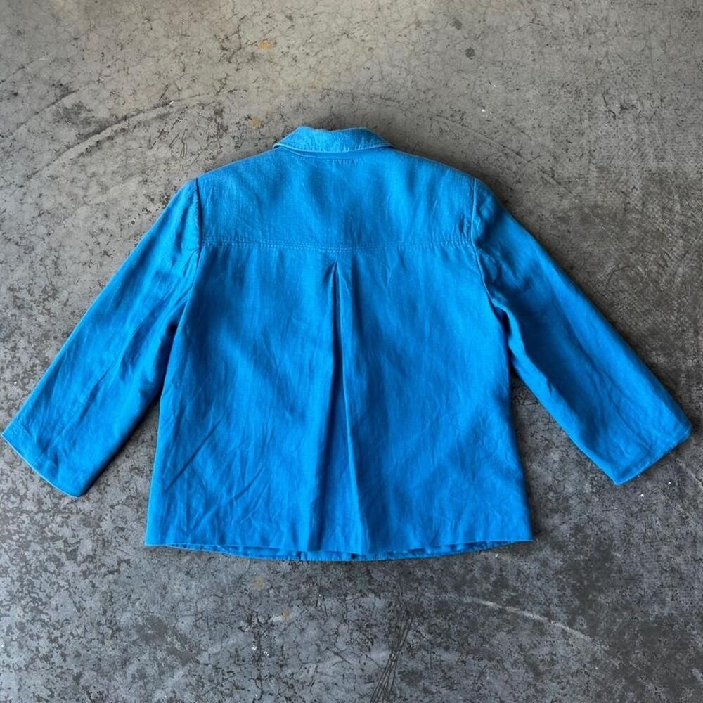 JM Collection Blue 100% Linen Button Up Jacket Blazer Top Clear Buttons Womens 8 - Picture 3 of 8